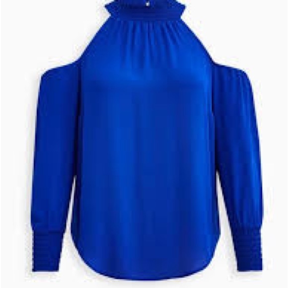 Torrid Georgette Smocked Neck Cold Shoulder Blouse Blue Women’s Plus Sz 5X - Picture 5 of 8